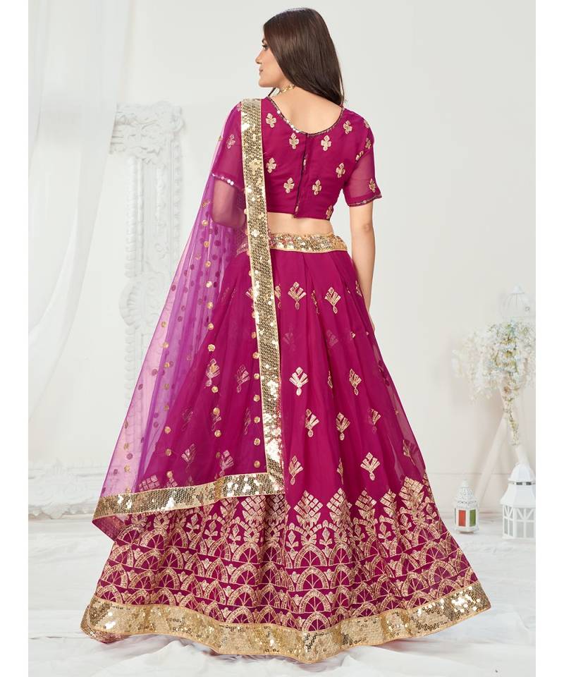 Rani Pink Embroidered Sequence Georgette Lehenga Choli