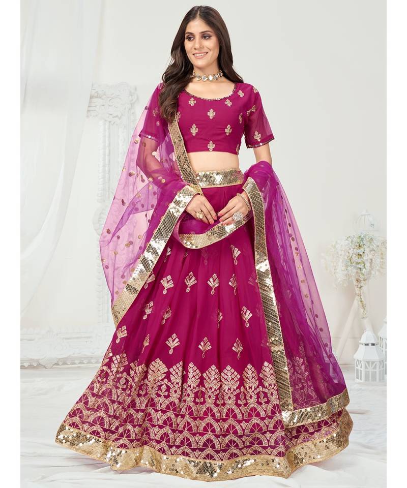 Rani Pink Embroidered Sequence Georgette Lehenga Choli