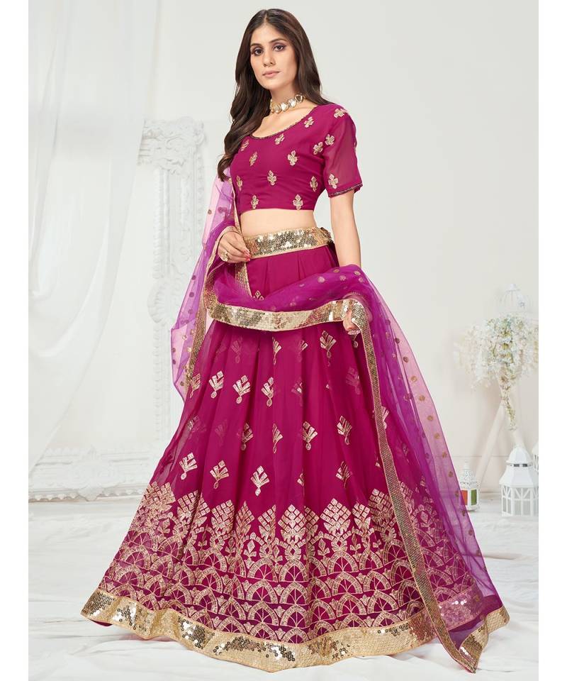Rani Pink Embroidered Sequence Georgette Lehenga Choli