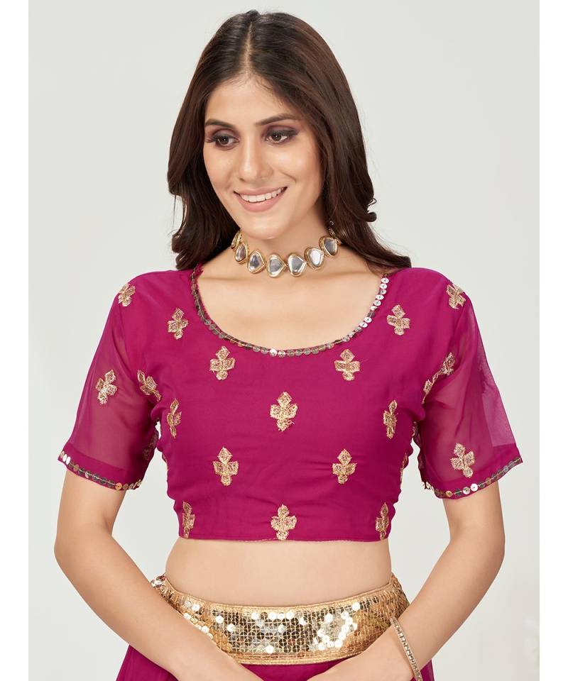 Rani Pink Embroidered Sequence Georgette Lehenga Choli