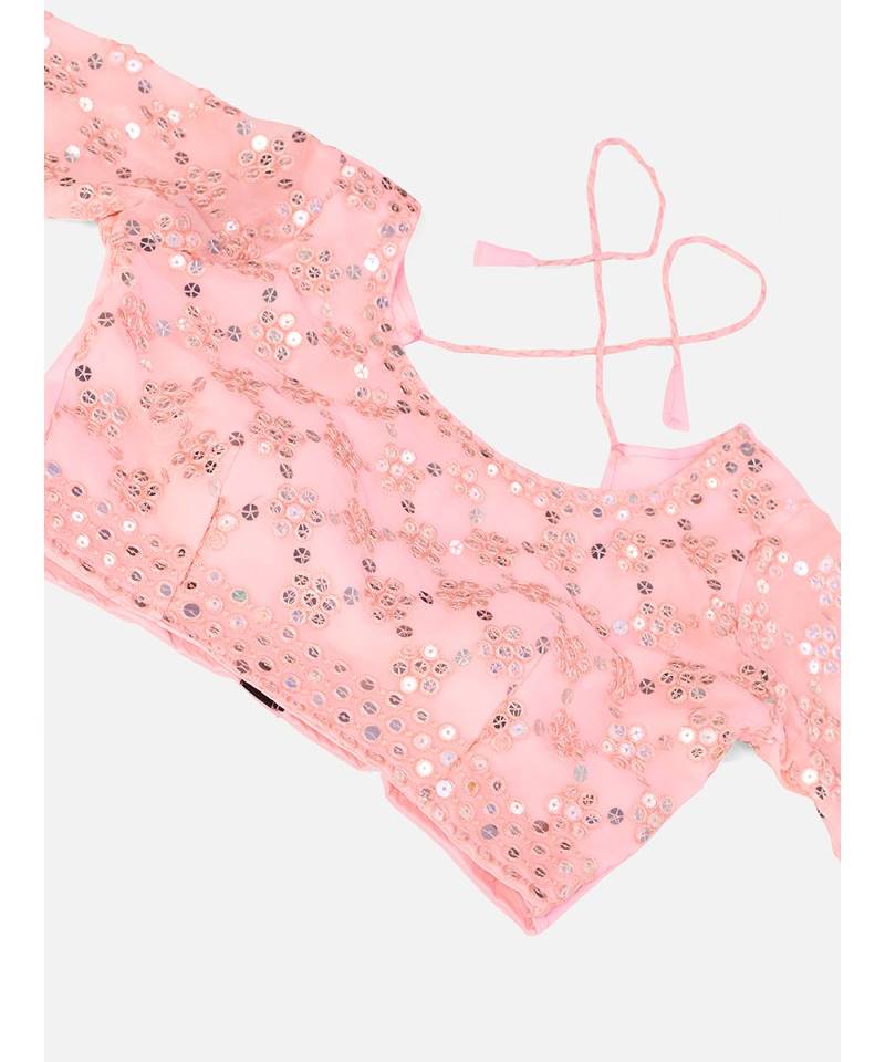 Light Pink Georgette Base Gota Patti Mirror Work Lehenga Choli