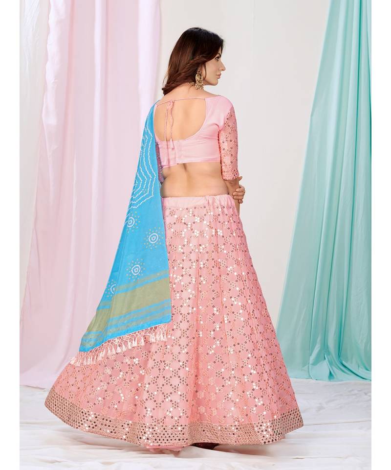 Light Pink Georgette Base Gota Patti Mirror Work Lehenga Choli