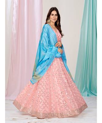 Light Pink Georgette Base Gota Patti Mirror Work Lehenga Choli 1
