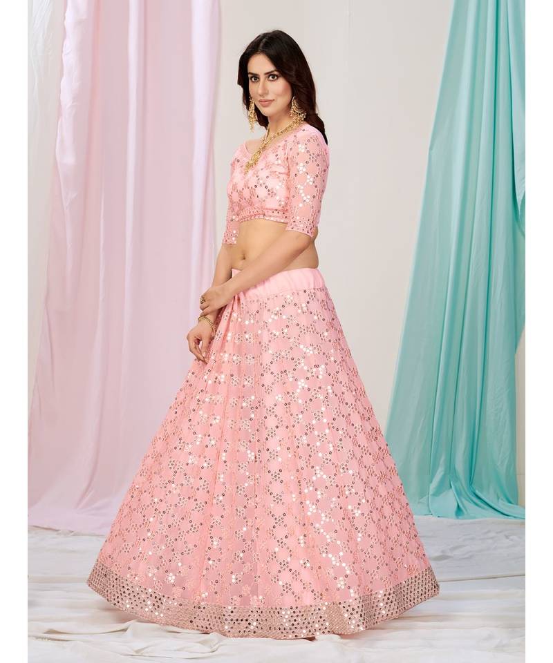 Light Pink Georgette Base Gota Patti Mirror Work Lehenga Choli
