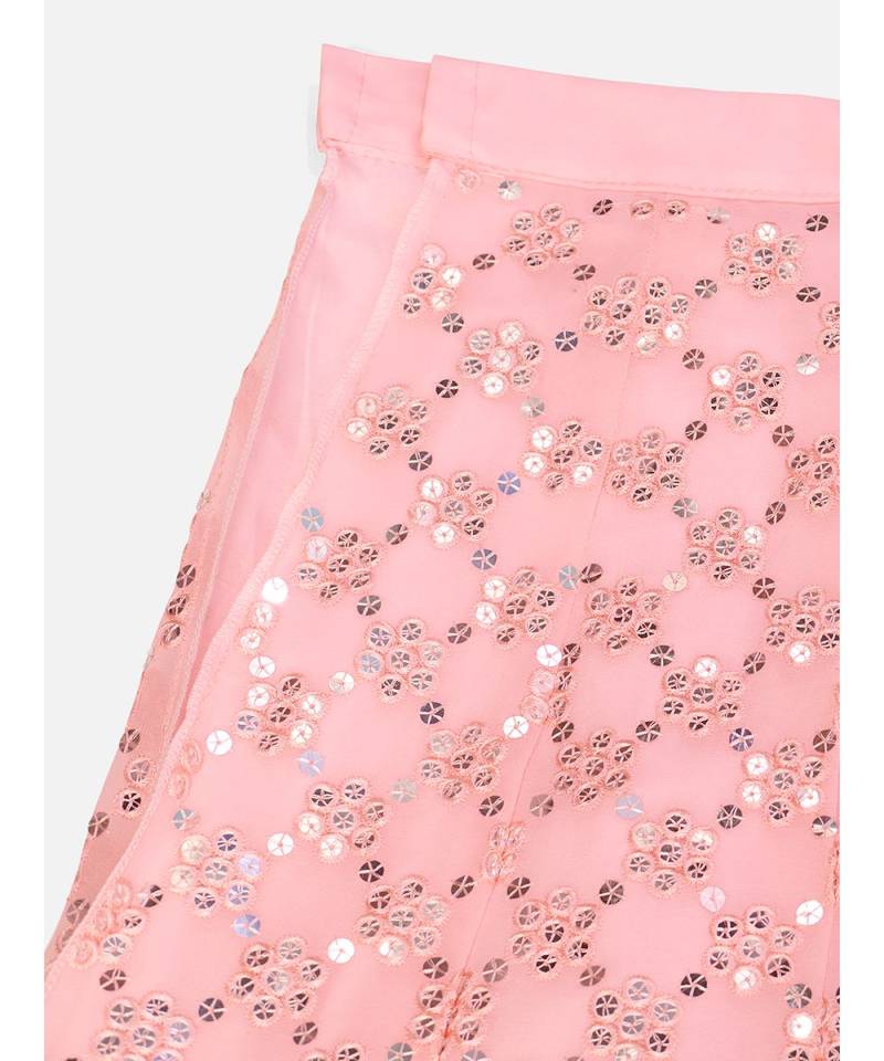 Light Pink Georgette Base Gota Patti Mirror Work Lehenga Choli