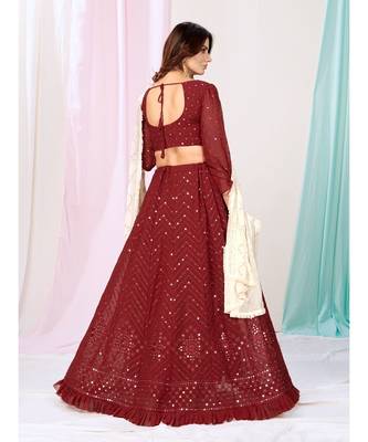 Wedding Special Maroon Georgette Lehenga Choli 3