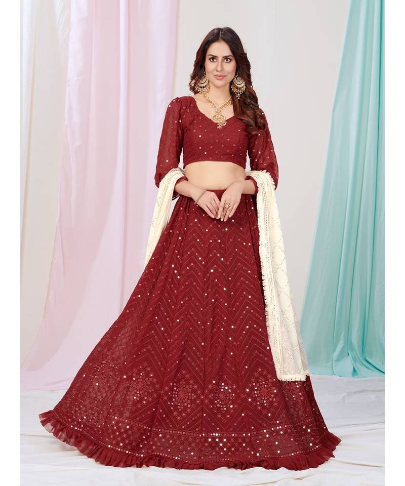 Wedding Special Maroon Georgette Lehenga Choli