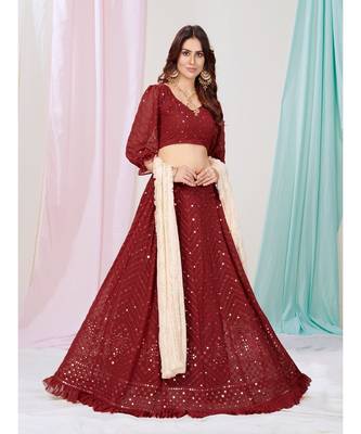 Wedding Special Maroon Georgette Lehenga Choli 1