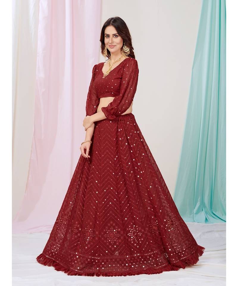 Wedding Special Maroon Georgette Lehenga Choli
