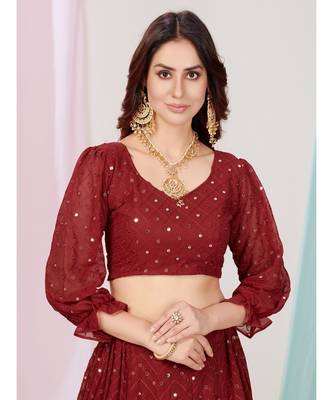 Wedding Special Maroon Georgette Lehenga Choli 6