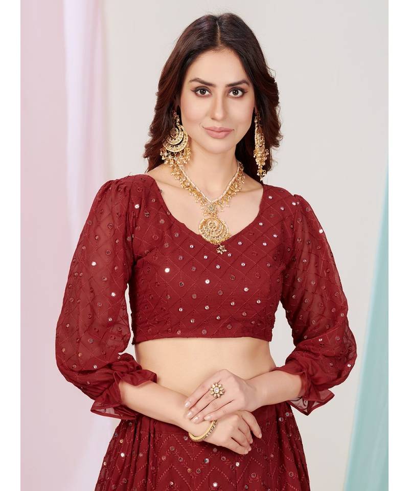 Wedding Special Maroon Georgette Lehenga Choli