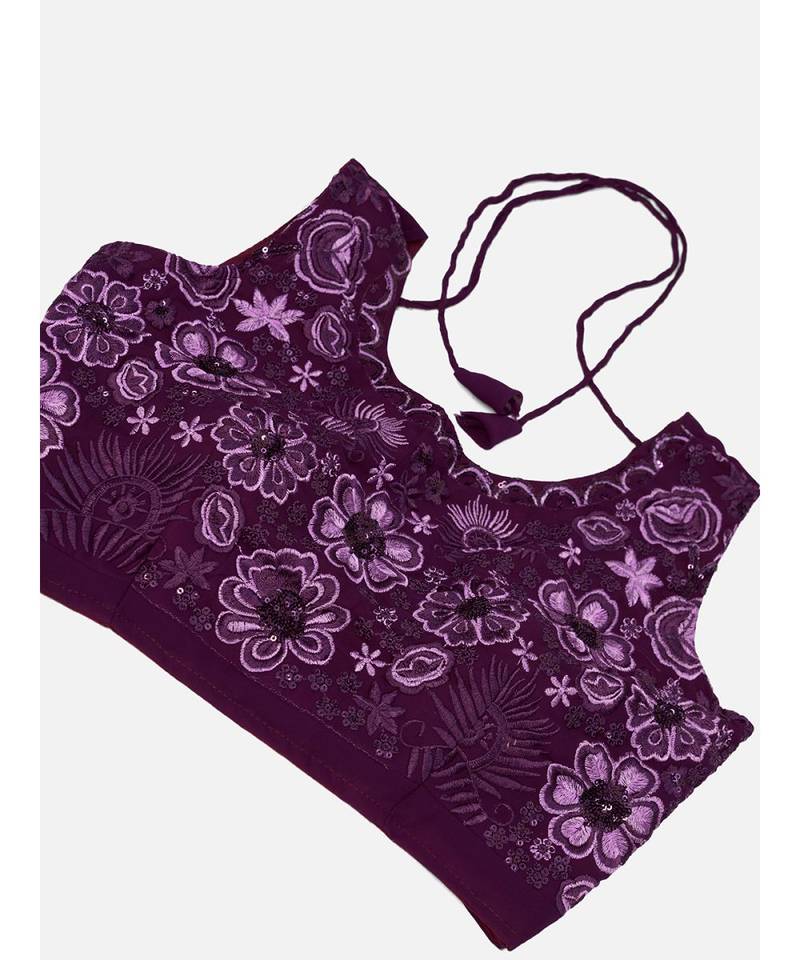 Dark Violet Georgette Lehenga Choli with Net Dupatta