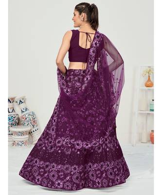 Dark Violet Georgette Lehenga Choli with Net Dupatta 3