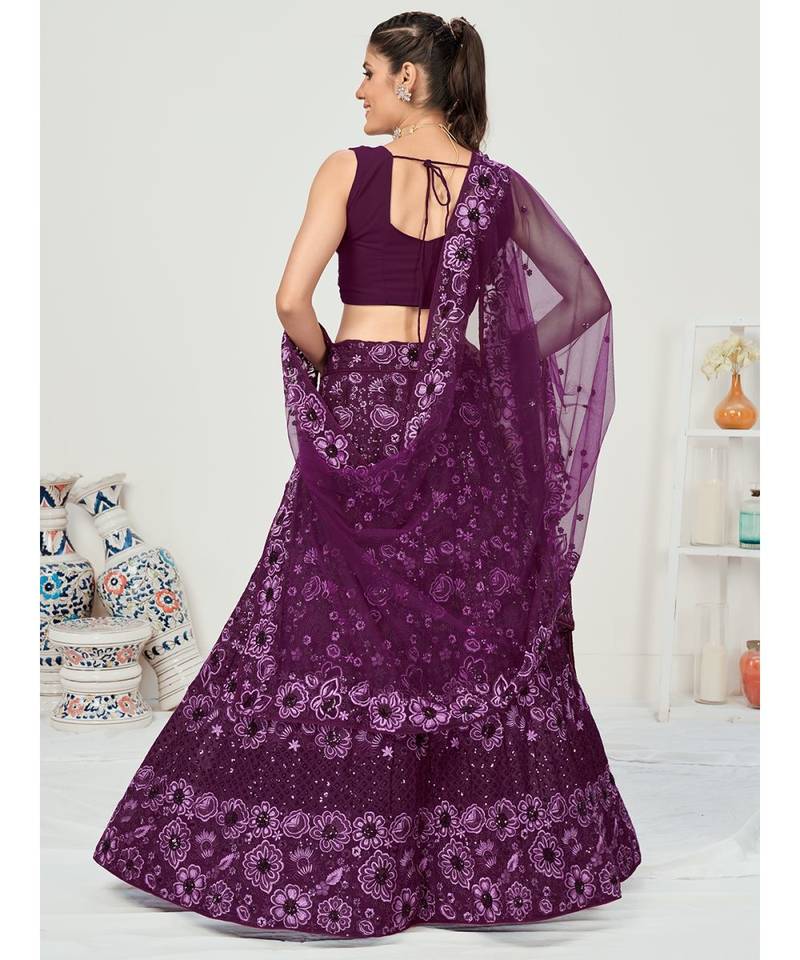 Dark Violet Georgette Lehenga Choli with Net Dupatta