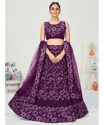 Dark Violet Georgette Lehenga Choli with Net Dupatta 4