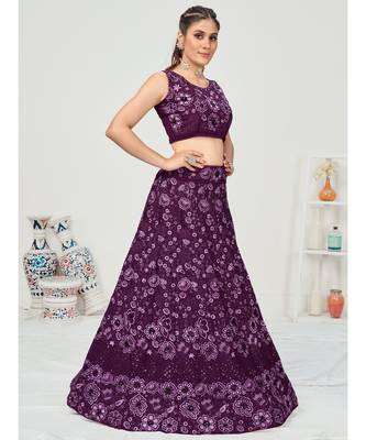 Dark Violet Georgette Lehenga Choli with Net Dupatta 1
