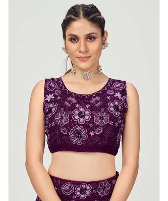 Dark Violet Georgette Lehenga Choli with Net Dupatta 6