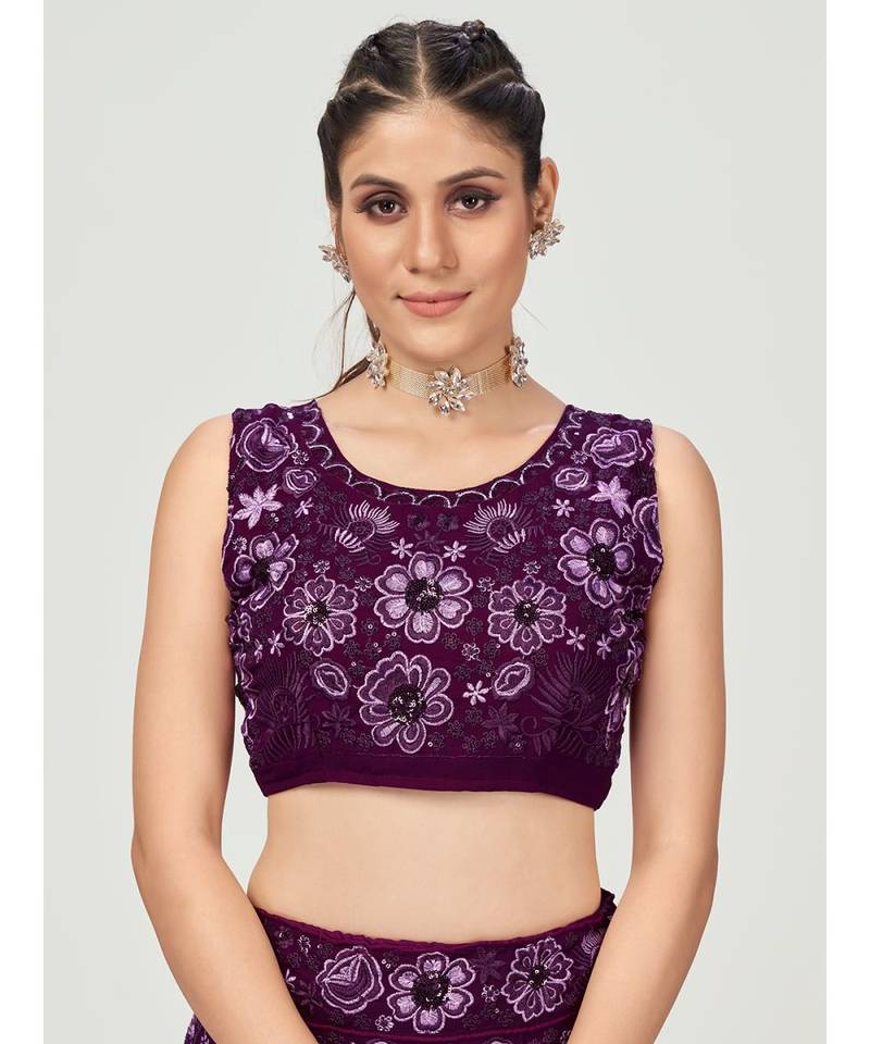 Dark Violet Georgette Lehenga Choli with Net Dupatta
