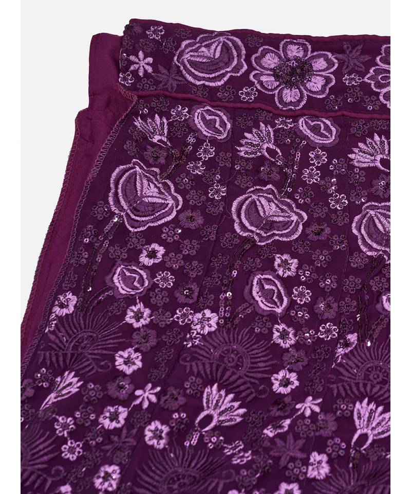 Dark Violet Georgette Lehenga Choli with Net Dupatta