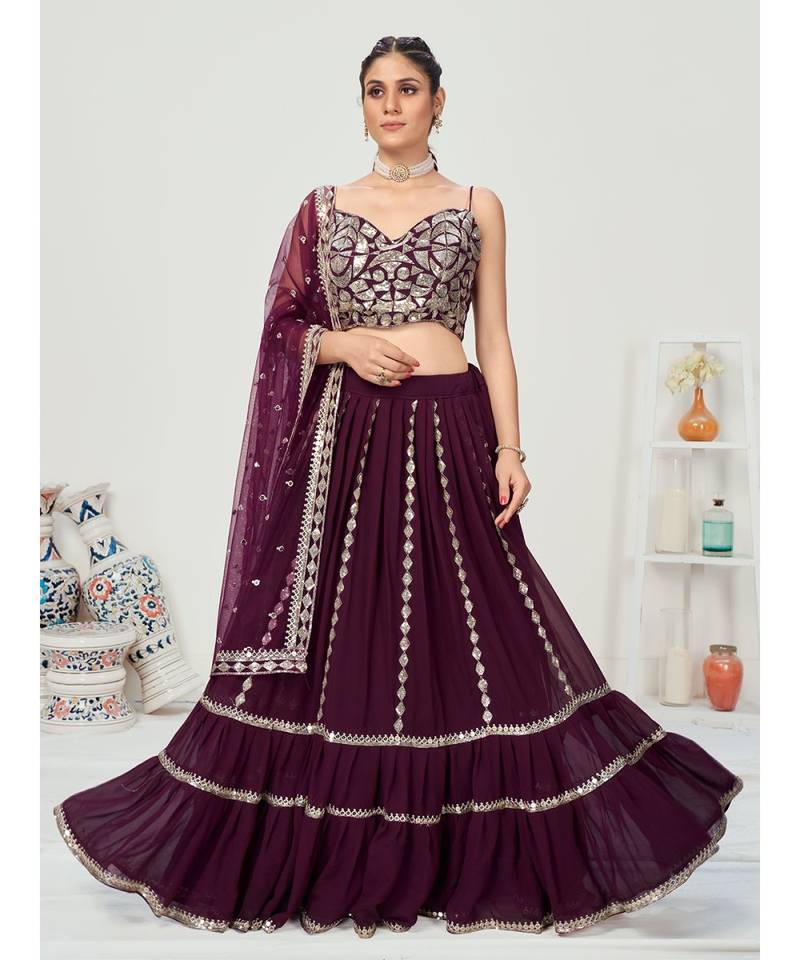 Eggplant Purple Amazing Poly Georgette Lehenga Choli