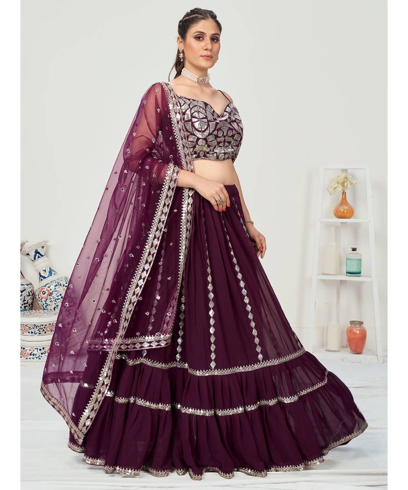 Eggplant Purple Amazing Poly Georgette Lehenga Choli