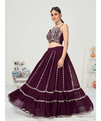 Eggplant Purple Amazing Poly Georgette Lehenga Choli 1