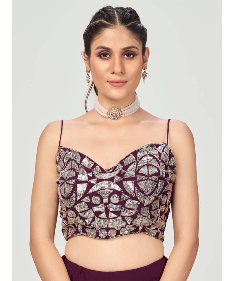 Eggplant Purple Amazing Poly Georgette Lehenga Choli