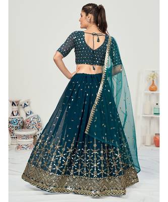 Peacock Blue Poly Georgette Based Newest Lehenga Choli 3