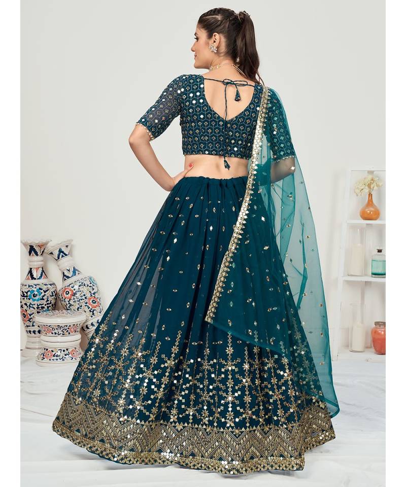 Peacock Blue Poly Georgette Based Newest Lehenga Choli