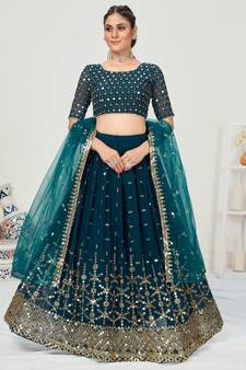 Peacock Blue Poly Georgette Based Newest Lehenga Choli