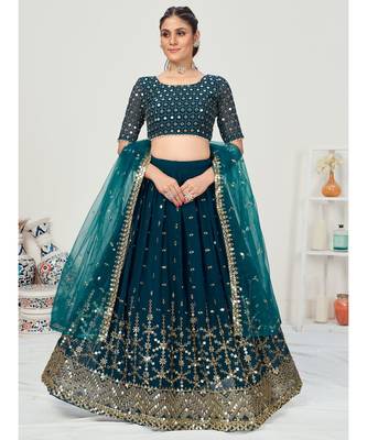Peacock Blue Poly Georgette Based Newest Lehenga Choli 1