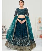 Peacock Blue Poly Georgette Based Newest Lehenga Choli