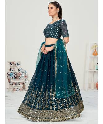 Peacock Blue Poly Georgette Based Newest Lehenga Choli 4