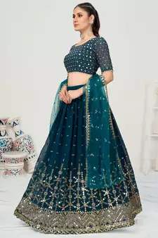 Peacock Blue Poly Georgette Based Newest Lehenga Choli