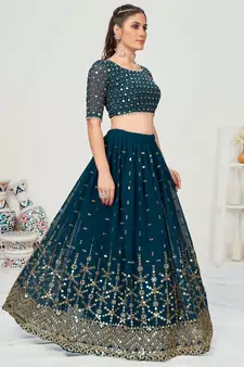 Peacock Blue Poly Georgette Based Newest Lehenga Choli
