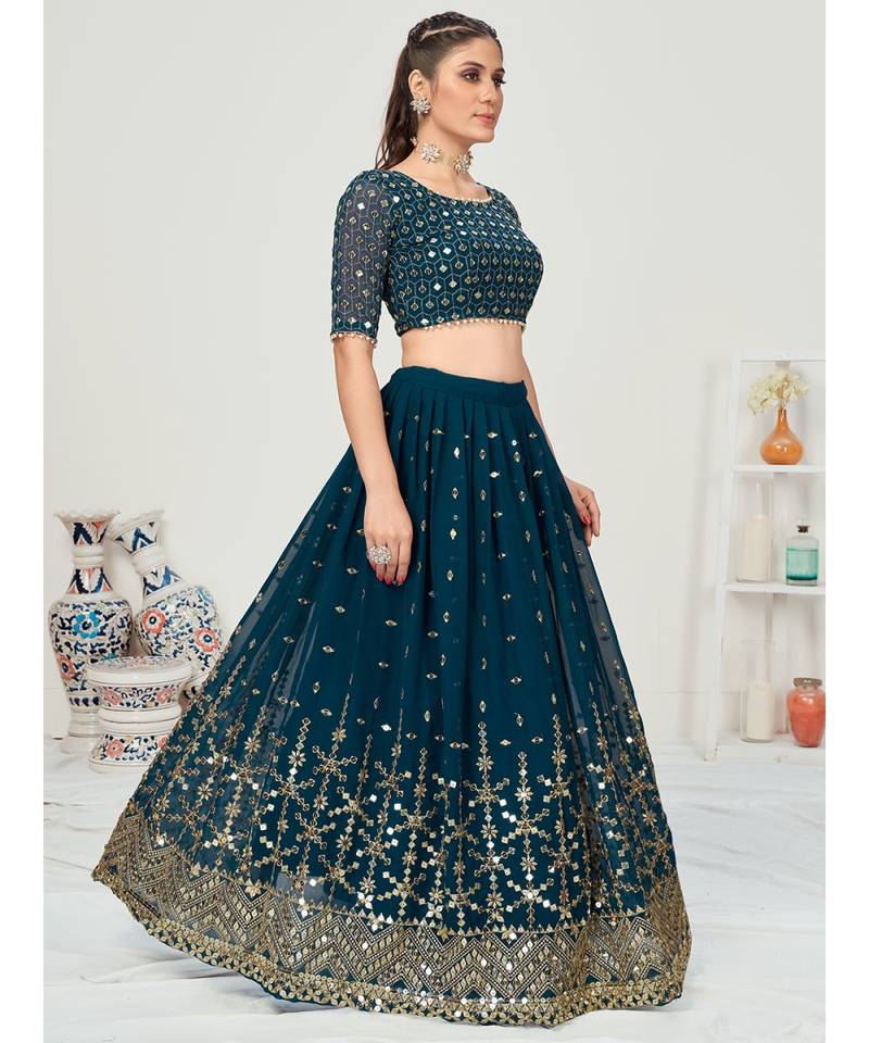 Peacock Blue Poly Georgette Based Newest Lehenga Choli