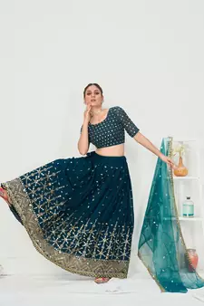 Peacock Blue Poly Georgette Based Newest Lehenga Choli