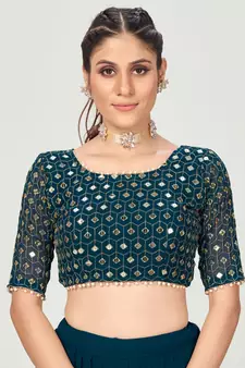 Peacock Blue Poly Georgette Based Newest Lehenga Choli