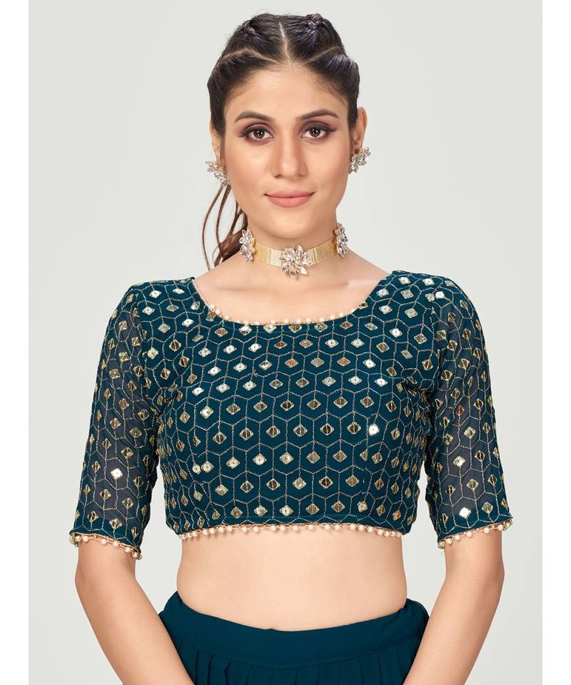 Peacock Blue Poly Georgette Based Newest Lehenga Choli