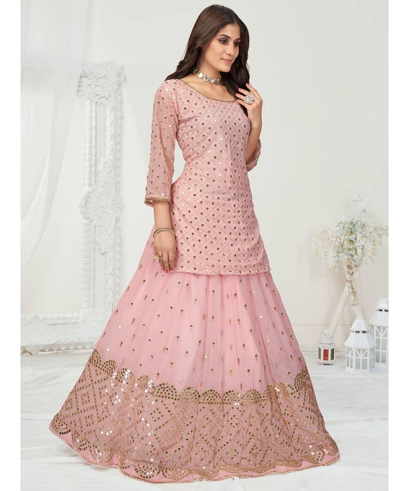 Baker Miller Pink Lehenga Choli In Pure Poly Georgette Fabric