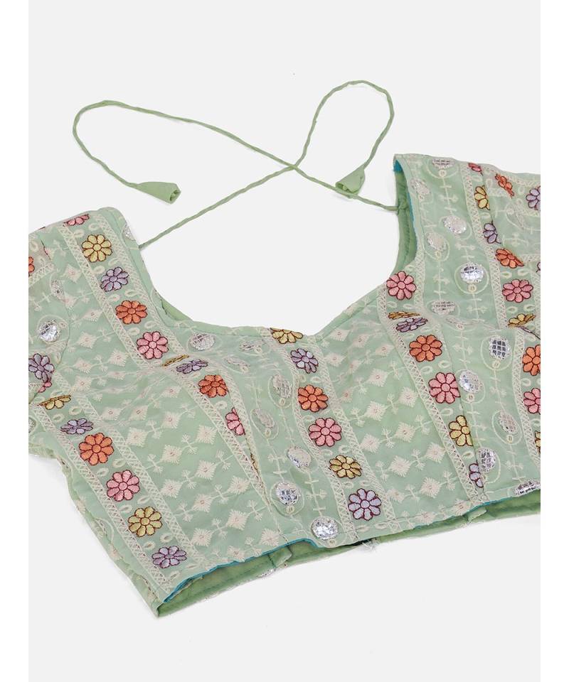 Pistachio Green Multi Thread embroidered Gota Patti Worked Lehenga Choli
