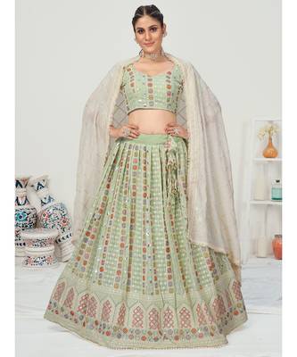 Pistachio Green Multi Thread embroidered Gota Patti Worked Lehenga Choli 4