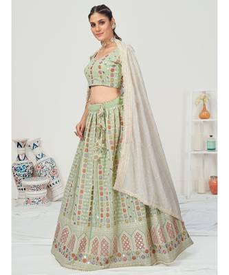 Pistachio Green Multi Thread embroidered Gota Patti Worked Lehenga Choli 1
