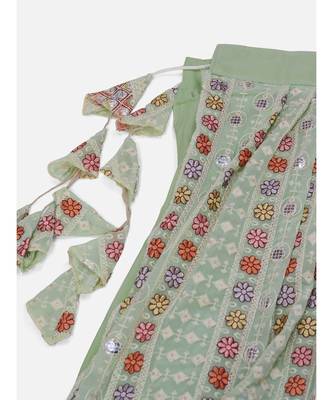 Pistachio Green Multi Thread embroidered Gota Patti Worked Lehenga Choli 8