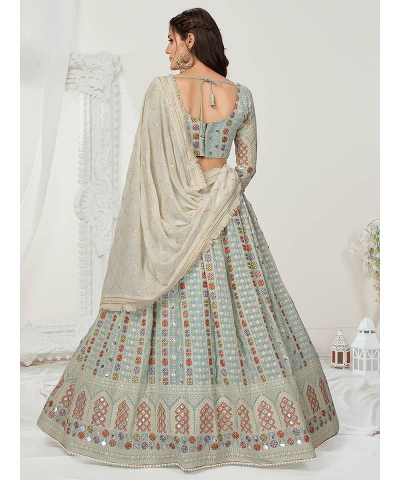 Baby Blue Colored Multi Thread Worked Lehenga Choli