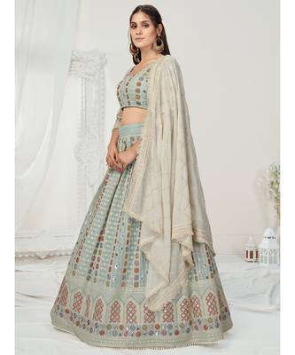 Baby Blue Colored Multi Thread Worked Lehenga Choli 1
