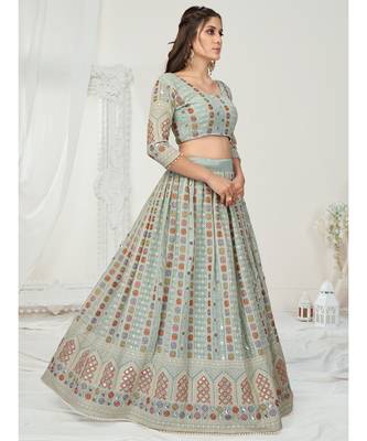 Baby Blue Colored Multi Thread Worked Lehenga Choli 5