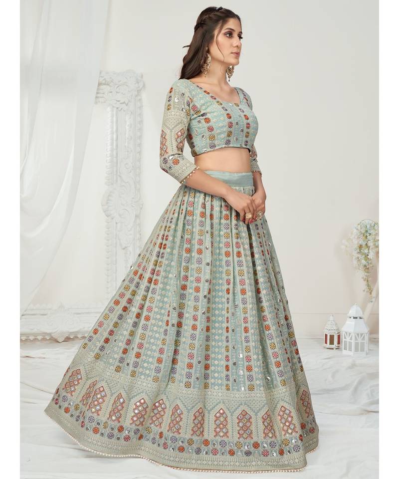 Baby Blue Colored Multi Thread Worked Lehenga Choli