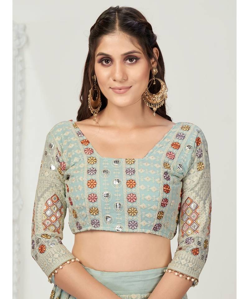 Baby Blue Colored Multi Thread Worked Lehenga Choli