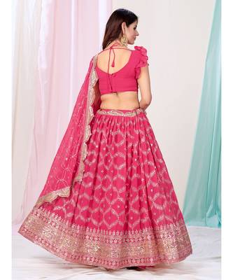Bubblegum Pink Sequence Embroidered Georgette Lehenga Choli 6